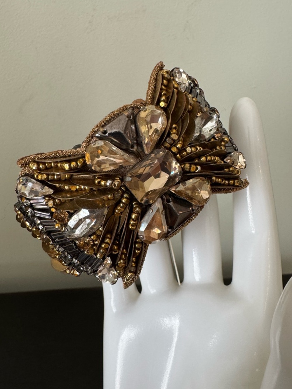 Deepa Gurnani Wide Mixed Crystals Beads Brass Bracelet NWT